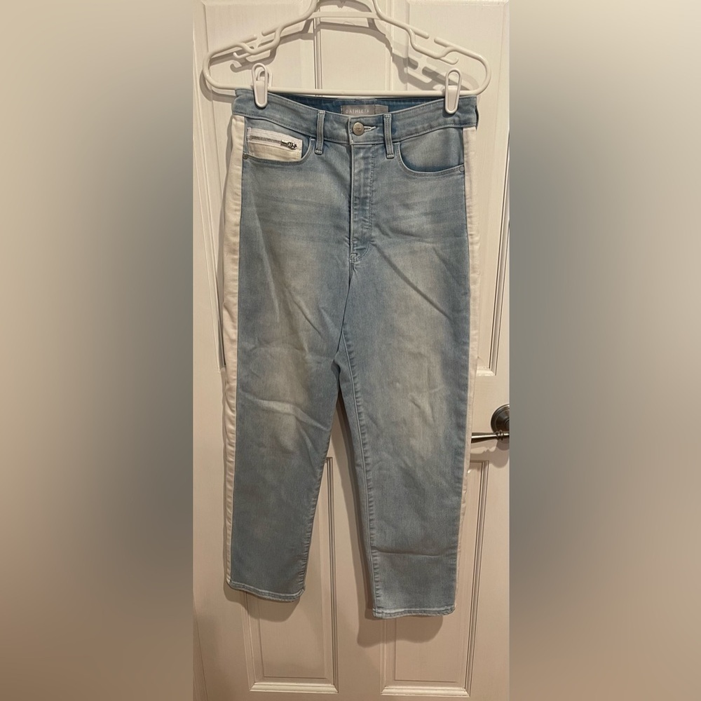 Athleta Womens Sculptek Straight Leg Crop Stripe Denim Jeans Sz 8